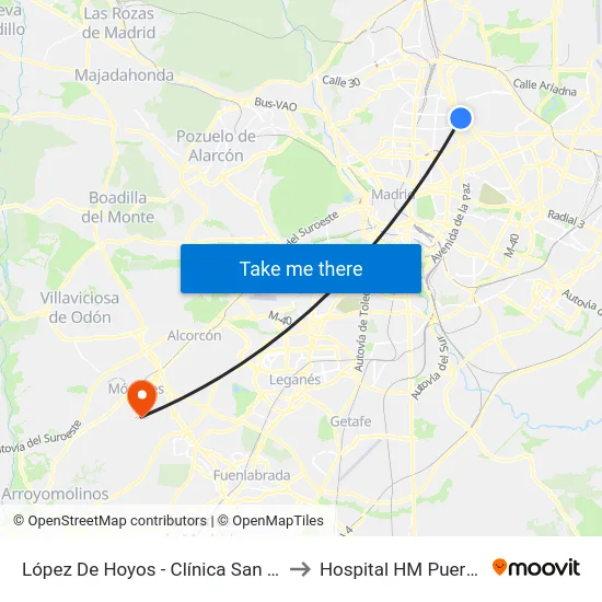 López De Hoyos - Clínica San Juan De Dios to Hospital HM Puerta del Sur map