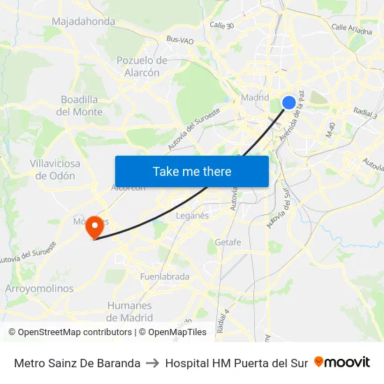 Metro Sainz De Baranda to Hospital HM Puerta del Sur map