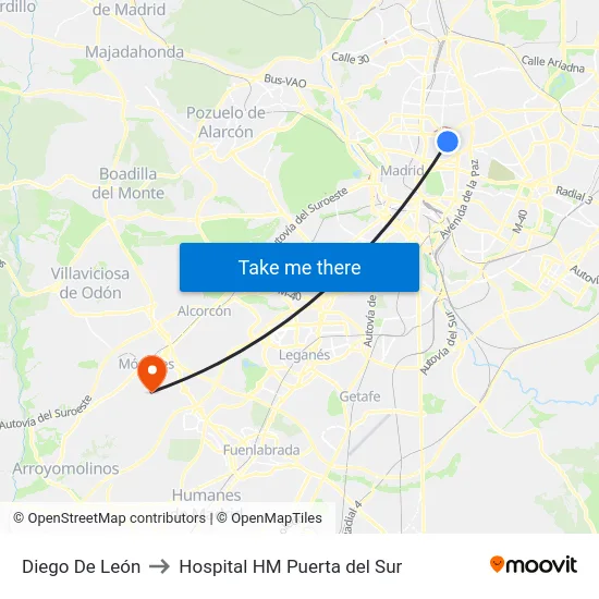 Diego De León to Hospital HM Puerta del Sur map