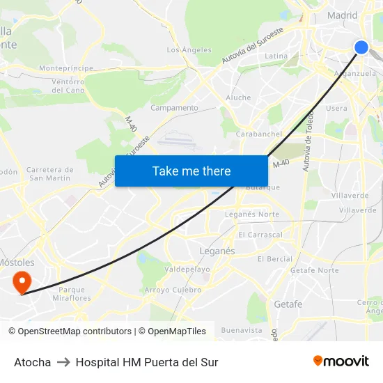 Atocha to Hospital HM Puerta del Sur map