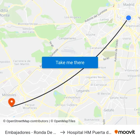 Embajadores - Ronda De Toledo to Hospital HM Puerta del Sur map