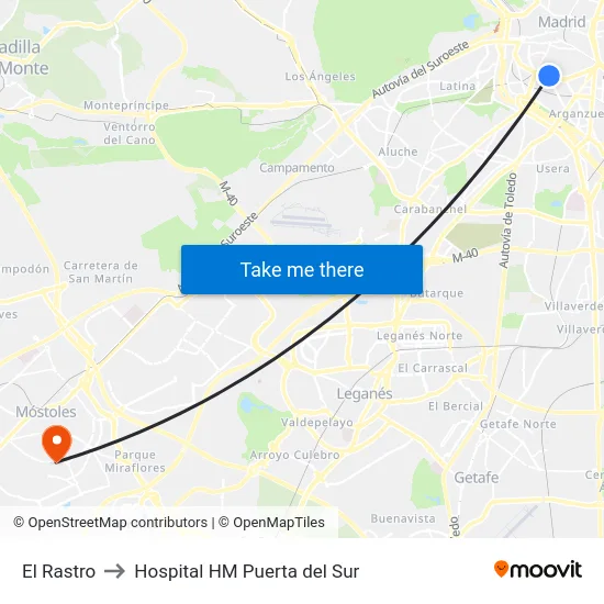 El Rastro to Hospital HM Puerta del Sur map