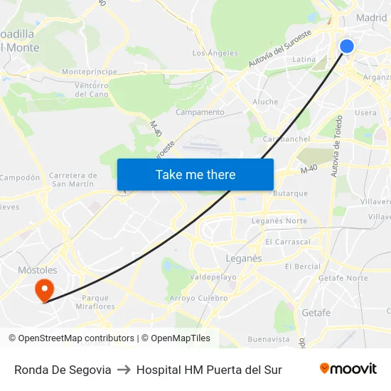 Ronda De Segovia to Hospital HM Puerta del Sur map