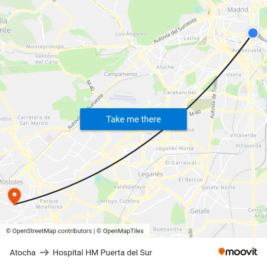 Atocha to Hospital HM Puerta del Sur map