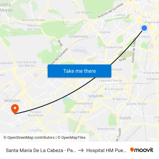 Santa María De La Cabeza - Parque Bomberos to Hospital HM Puerta del Sur map