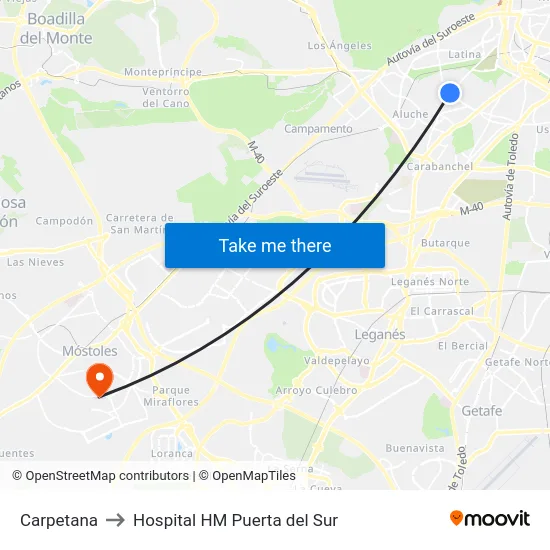 Carpetana to Hospital HM Puerta del Sur map