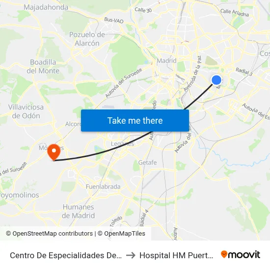 Centro De Especialidades De Moratalaz to Hospital HM Puerta del Sur map