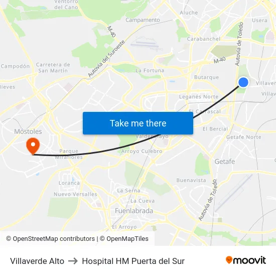 Villaverde Alto to Hospital HM Puerta del Sur map