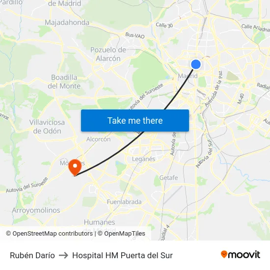 Rubén Darío to Hospital HM Puerta del Sur map