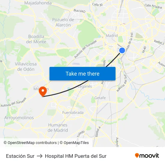 Estación Sur to Hospital HM Puerta del Sur map