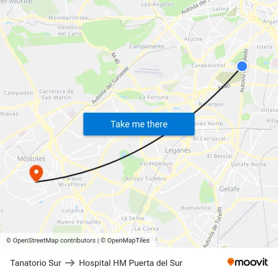Tanatorio Sur to Hospital HM Puerta del Sur map