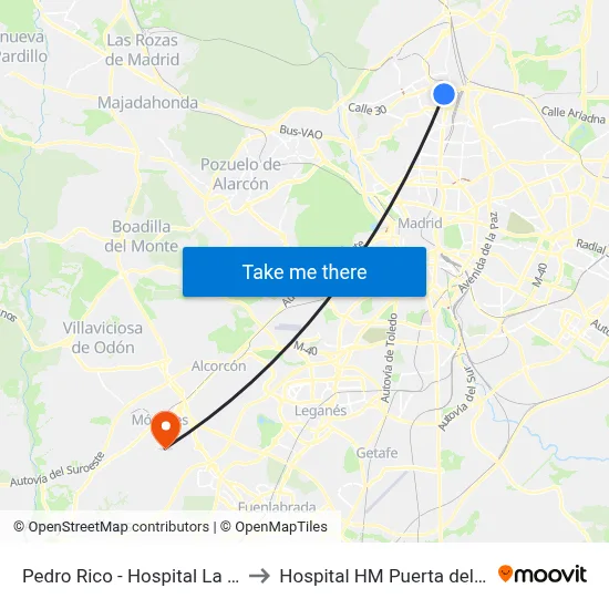 Pedro Rico - Hospital La Paz to Hospital HM Puerta del Sur map