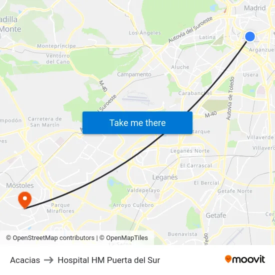 Acacias to Hospital HM Puerta del Sur map