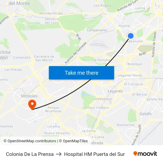 Colonia De La Prensa to Hospital HM Puerta del Sur map