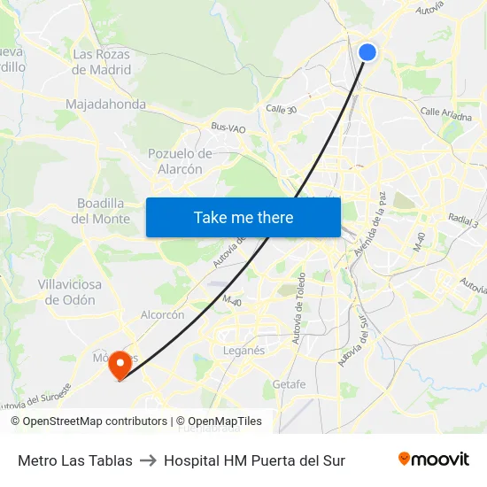 Metro Las Tablas to Hospital HM Puerta del Sur map