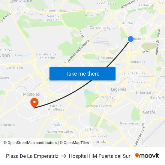 Plaza De La Emperatriz to Hospital HM Puerta del Sur map