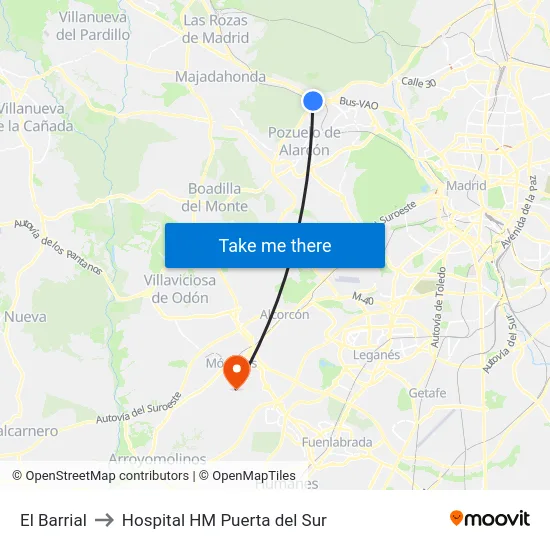 El Barrial to Hospital HM Puerta del Sur map