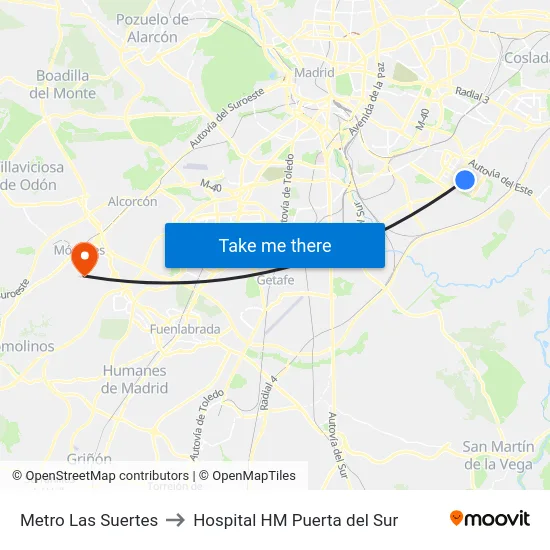 Metro Las Suertes to Hospital HM Puerta del Sur map