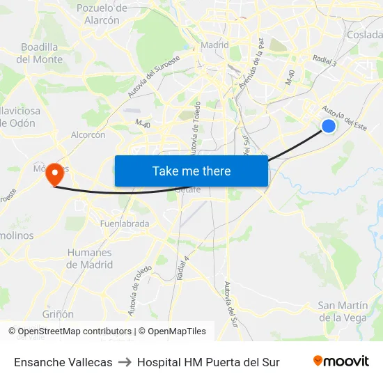 Ensanche Vallecas to Hospital HM Puerta del Sur map