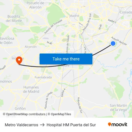 Metro Valdecarros to Hospital HM Puerta del Sur map