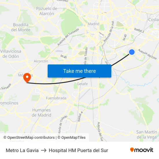Metro La Gavia to Hospital HM Puerta del Sur map