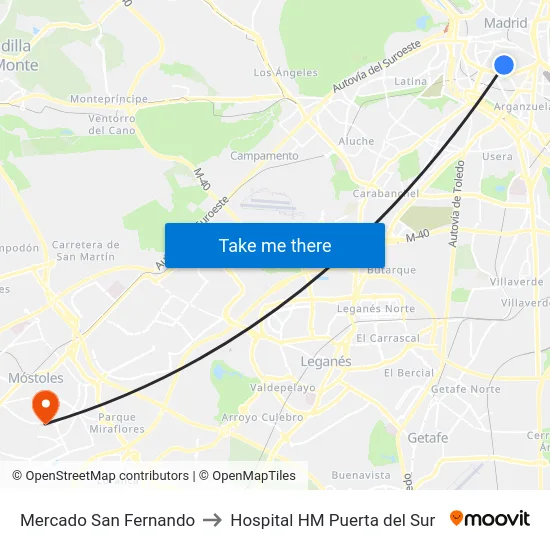 Mercado San Fernando to Hospital HM Puerta del Sur map