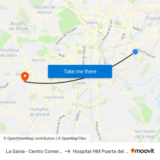 La Gavia - Centro Comercial to Hospital HM Puerta del Sur map