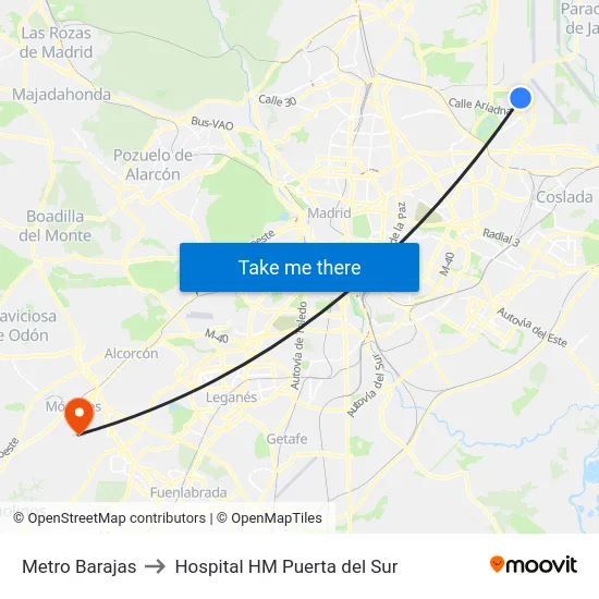 Metro Barajas to Hospital HM Puerta del Sur map