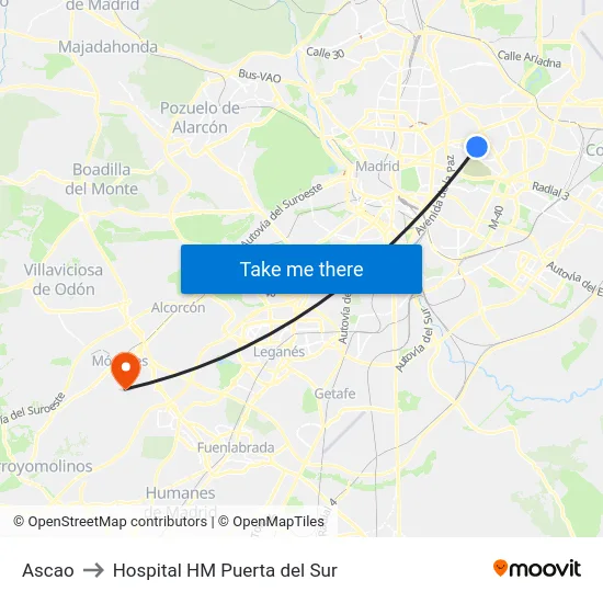 Ascao to Hospital HM Puerta del Sur map