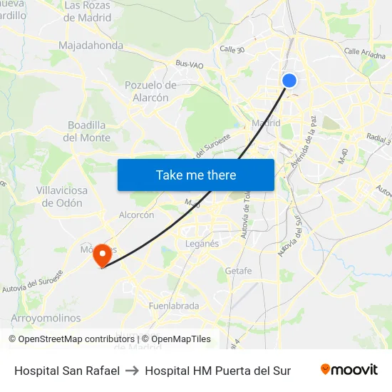 Hospital San Rafael to Hospital HM Puerta del Sur map