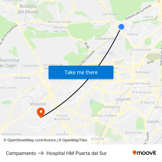 Campamento to Hospital HM Puerta del Sur map