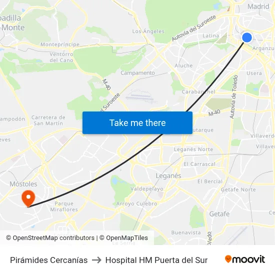 Pirámides Cercanías to Hospital HM Puerta del Sur map