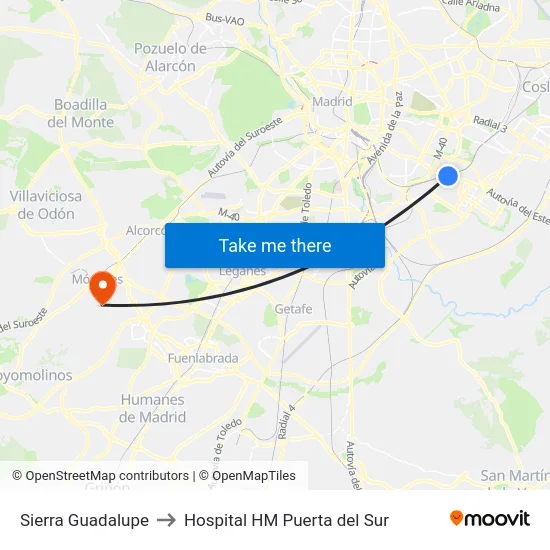 Sierra Guadalupe to Hospital HM Puerta del Sur map