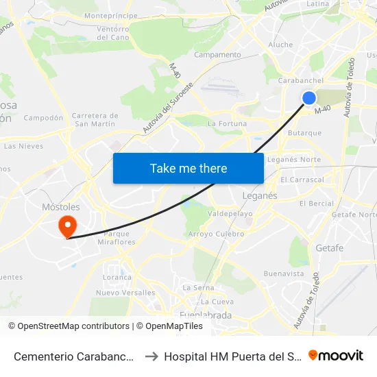 Cementerio Carabanchel to Hospital HM Puerta del Sur map