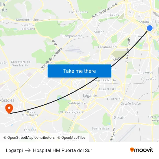 Legazpi to Hospital HM Puerta del Sur map