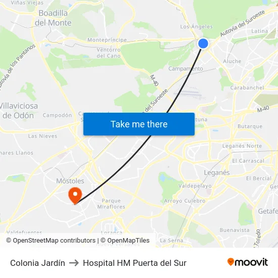Colonia Jardín to Hospital HM Puerta del Sur map