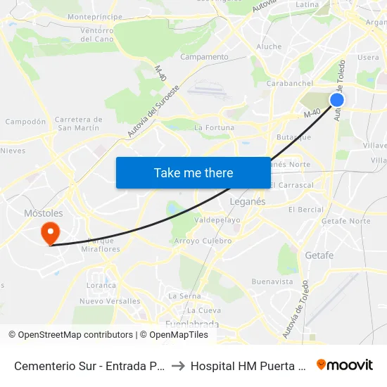 Cementerio Sur - Entrada Principal to Hospital HM Puerta del Sur map