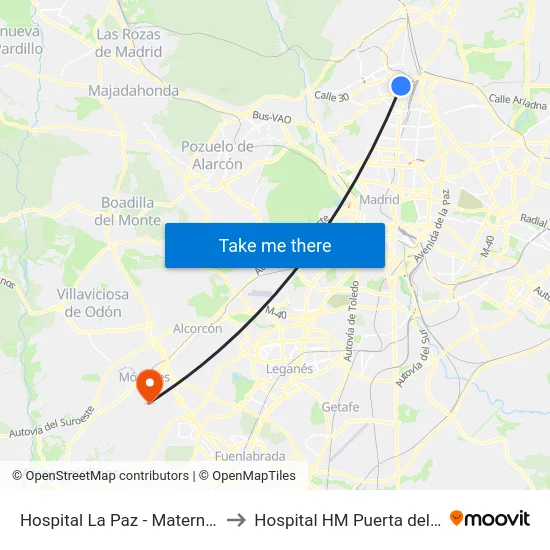 Hospital La Paz - Maternidad to Hospital HM Puerta del Sur map