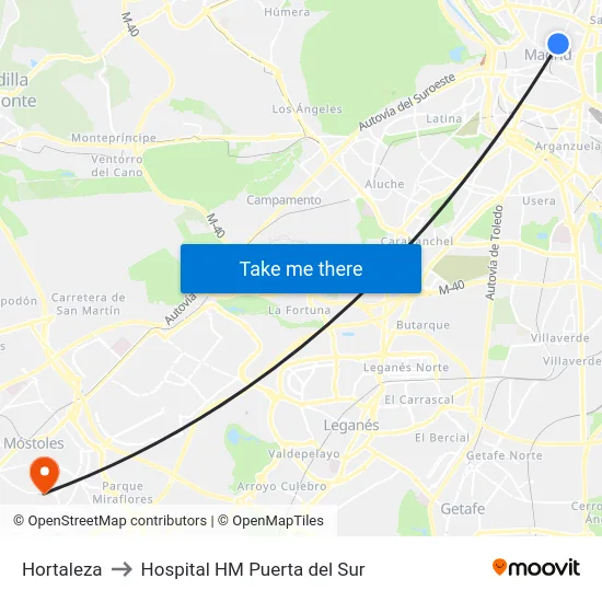 Hortaleza to Hospital HM Puerta del Sur map