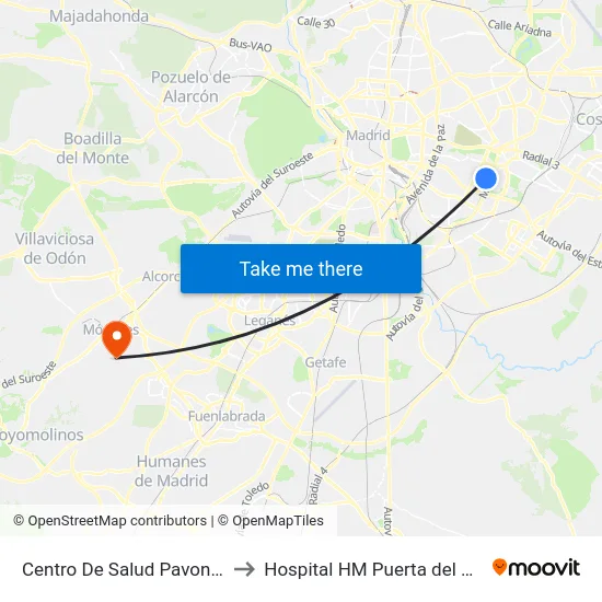 Centro De Salud Pavones to Hospital HM Puerta del Sur map