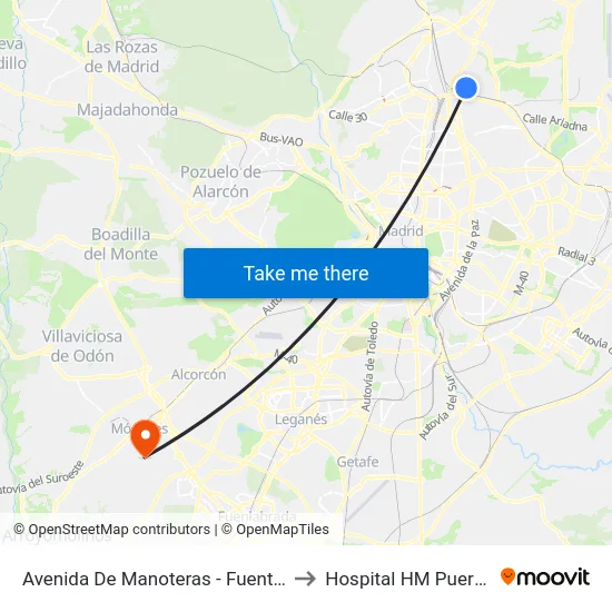 Avenida De Manoteras - Fuente De La Mora to Hospital HM Puerta del Sur map