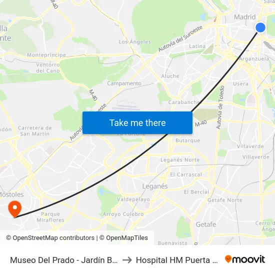 Museo Del Prado - Jardín Botánico to Hospital HM Puerta del Sur map