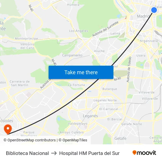 Biblioteca Nacional to Hospital HM Puerta del Sur map