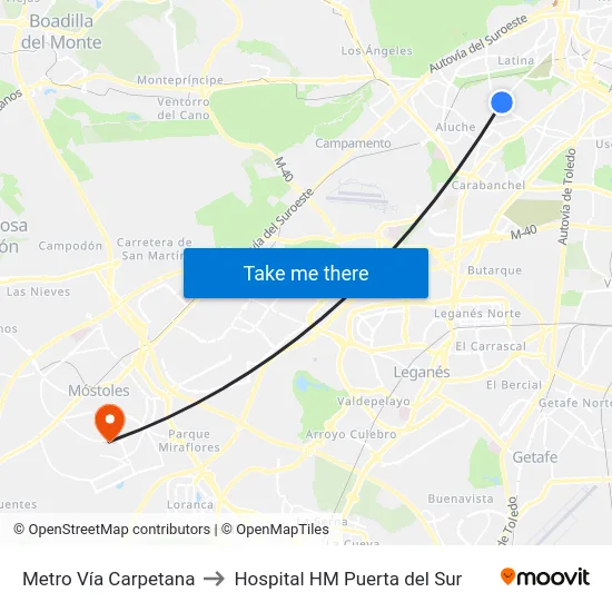 Metro Vía Carpetana to Hospital HM Puerta del Sur map