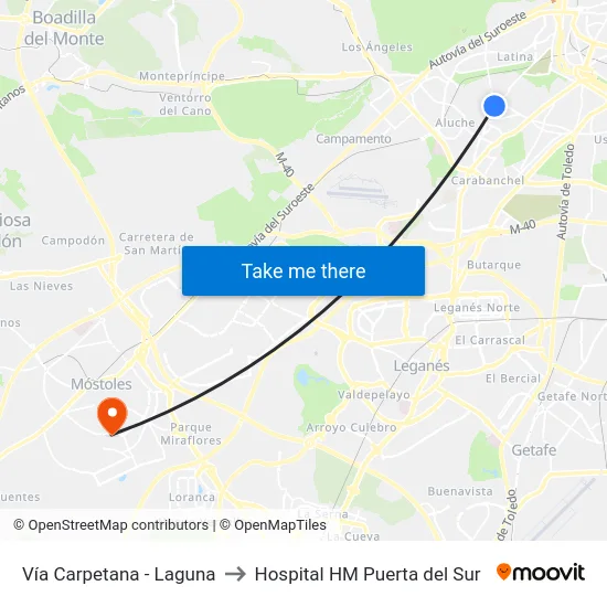 Vía Carpetana - Laguna to Hospital HM Puerta del Sur map