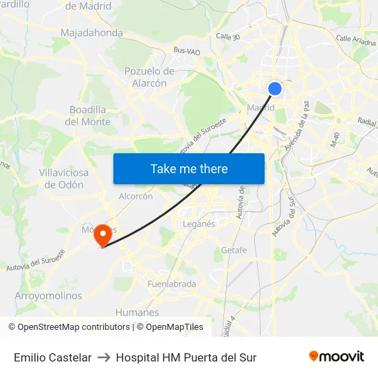 Emilio Castelar to Hospital HM Puerta del Sur map