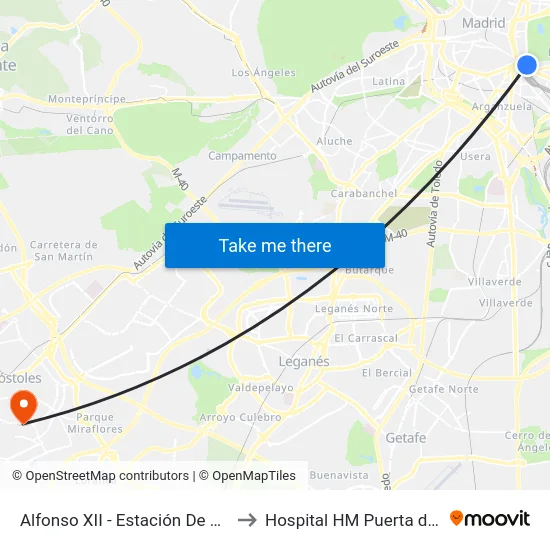 Alfonso XII - Estación De Atocha to Hospital HM Puerta del Sur map
