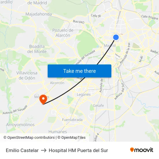 Emilio Castelar to Hospital HM Puerta del Sur map
