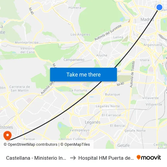 Castellana - Ministerio Interior to Hospital HM Puerta del Sur map