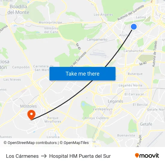 Los Cármenes to Hospital HM Puerta del Sur map